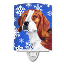 Beagle Winter Snowflakes Holiday Ceramic Night Light Compact, UL-Certified, Ideal for Bedroom, Bathroom, Nursery, Hallway, Kitchen, 6x4x3, Multicolor