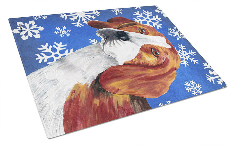 Beagle Winter Snowflakes Holiday Glass Cutting Board Large