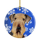 Airedale Winter Snowflakes Holiday Ornament - Round Ceramic Ornament – Artist-Designed Keepsake Decoration SC9373