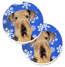 Airedale Winter Snowflakes Holiday Car Coasters – Set of 2 - Absorbent Stone with Fun & Functional Artwork SC9373CARC