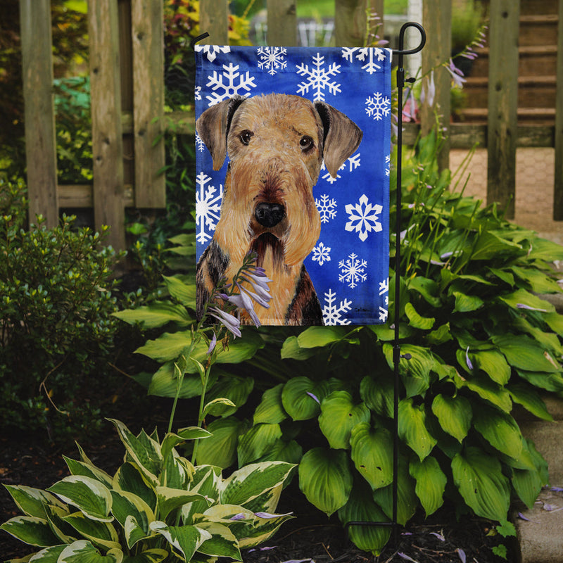Airedale Winter Snowflakes Holiday Garden Flag – Decorative Outdoor Yard Flag
