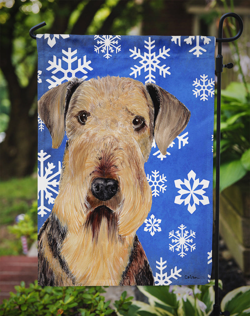 Airedale Winter Snowflakes Holiday Flag Garden Size