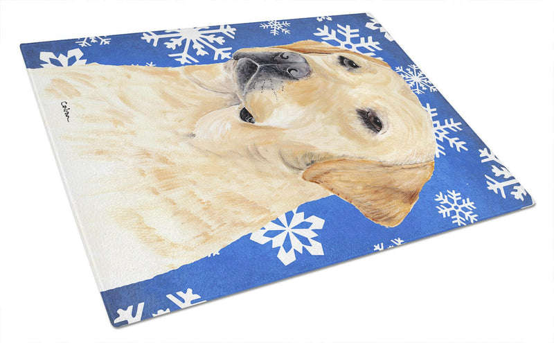 Labrador Winter Snowflakes Holiday Glass Cutting Board Large