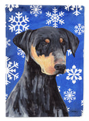 Doberman Winter Snowflakes Holiday House Flag 28x40 Porch Sleeve Pole Decorative Outside Yard Banner Artwork Wall Hanging, Polyester