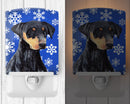 Doberman Winter Snowflakes Holiday Ceramic Night Light Compact, UL-Certified, Ideal for Bedroom, Bathroom, Nursery, Hallway, Kitchen, 6x4x3, Multicolor