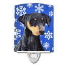 Doberman Winter Snowflakes Holiday Ceramic Night Light Compact, UL-Certified, Ideal for Bedroom, Bathroom, Nursery, Hallway, Kitchen, 6x4x3, Multicolor