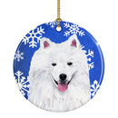 American Eskimo Winter Snowflakes Holiday Ornament - Round Ceramic Ornament – Artist-Designed Keepsake Decoration SC9379