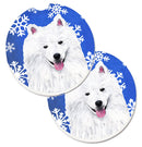 American Eskimo Winter Snowflakes Holiday Car Coasters – Set of 2 - Absorbent Stone with Fun & Functional Artwork SC9379CARC