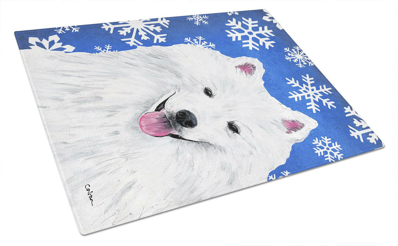 American Eskimo Winter Snowflakes Holiday Glass Cutting Boards – Durable, Decorative Kitchen Art Large