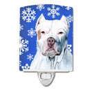 Pit Bull Winter Snowflakes Holiday Ceramic Night Light Compact, UL-Certified, Ideal for Bedroom, Bathroom, Nursery, Hallway, Kitchen, 6x4x3, Multicolor