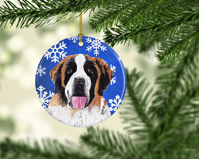 Saint Bernard Winter Snowflakes Holiday Ceramic Ornament SC9382