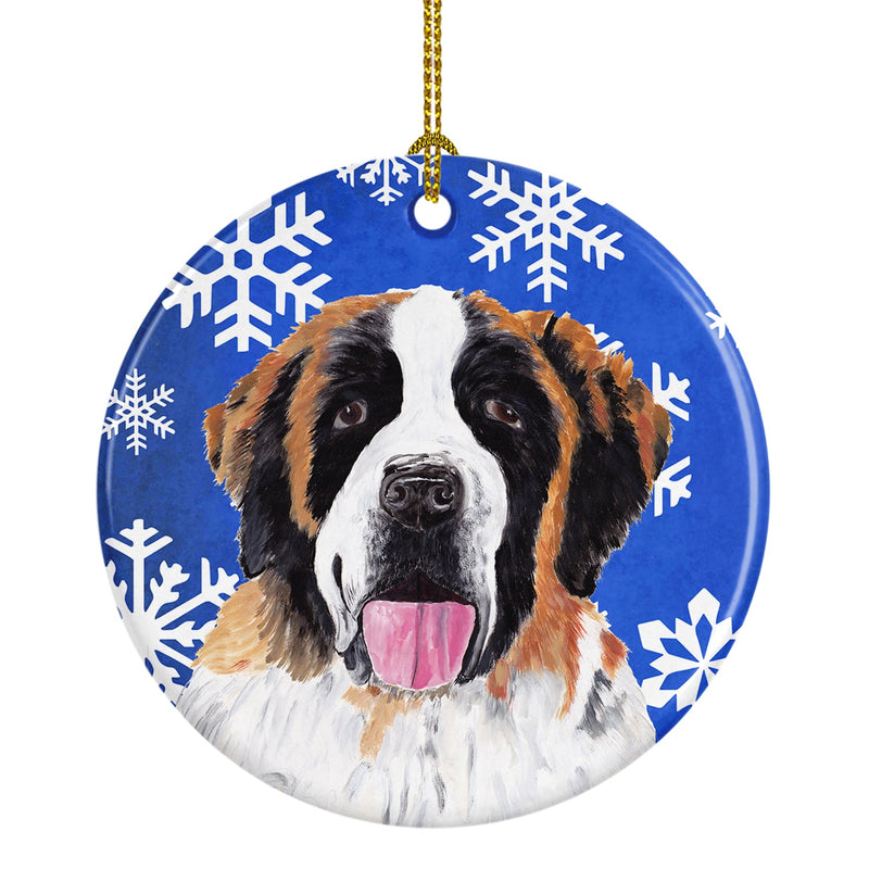 Saint Bernard Winter Snowflakes Holiday Ceramic Ornament SC9382