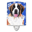 Saint Bernard Winter Snowflakes Holiday Ceramic Night Light Compact, UL-Certified, Ideal for Bedroom, Bathroom, Nursery, Hallway, Kitchen, 6x4x3, Multicolor