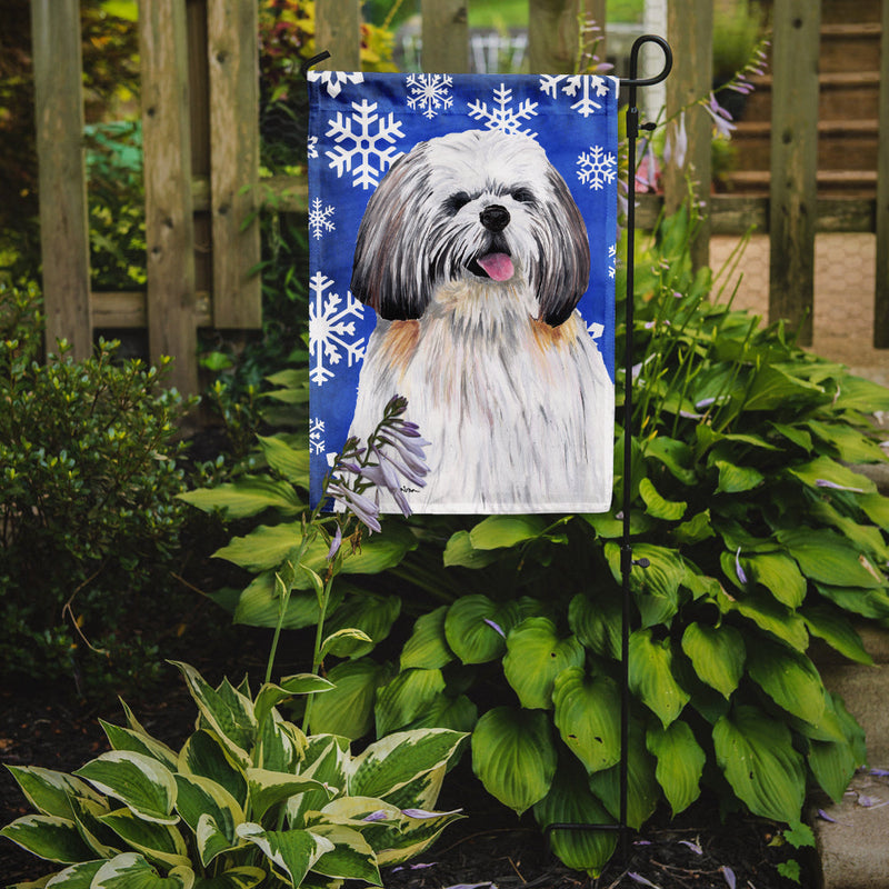 Shih Tzu Winter Snowflakes Holiday Flag Garden Size