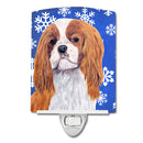 Cavalier Spaniel Winter Snowflakes Holiday Ceramic Night Light Compact, UL-Certified, Ideal for Bedroom, Bathroom, Nursery, Hallway, Kitchen, 6x4x3, Multicolor