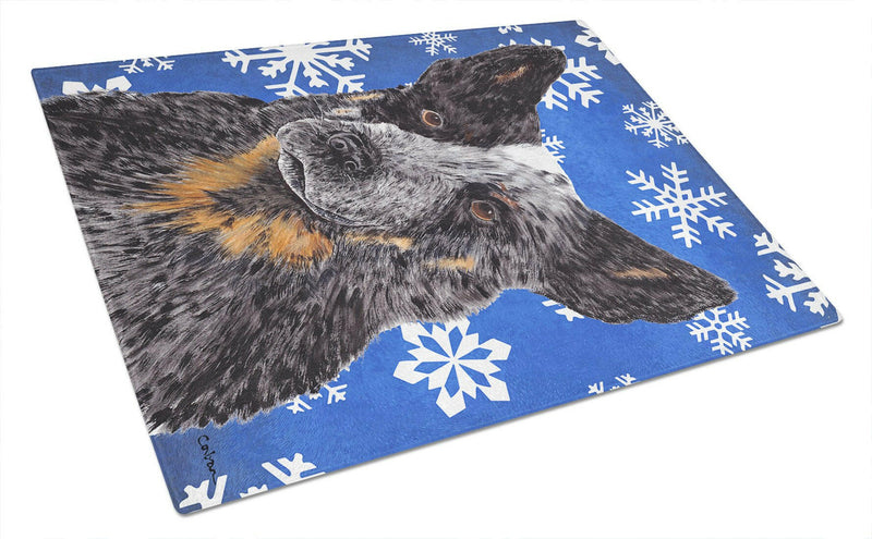 Australian Cattle Dog Winter Snowflakes Holiday Glass Cutting Board Large