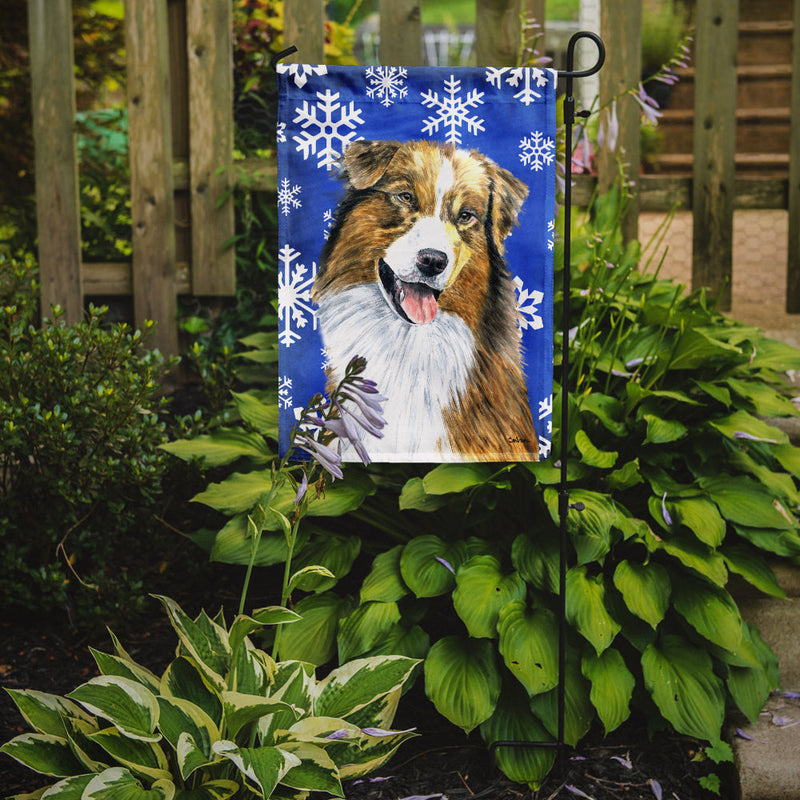 Australian Shepherd Winter Snowflakes Holiday Flag Garden Size