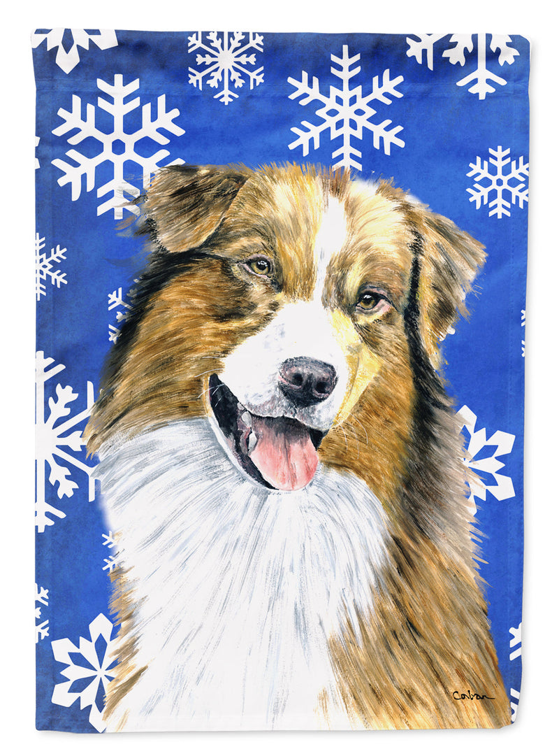 Australian Shepherd Winter Snowflakes Holiday Flag Garden Size