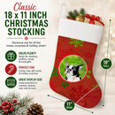Boston Terrier Red Green Snowflakes Christmas Holiday Stocking Double-Sided Print, Polyester Suede,11x18, Made in USA