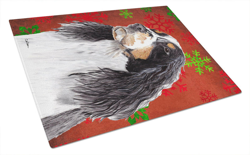 Springer Spaniel Red and Green Snowflakes Christmas Glass Cutting Board Large