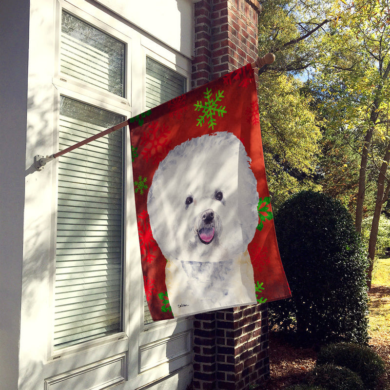 Bichon Frise Red and Green Snowflakes Holiday Christmas Flag Canvas House Size