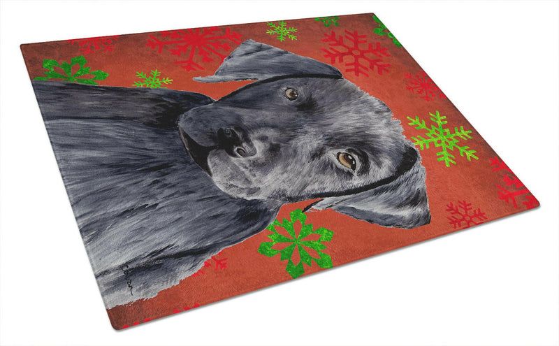 Labrador Red and Green Snowflakes Holiday Christmas Glass Cutting Board Large