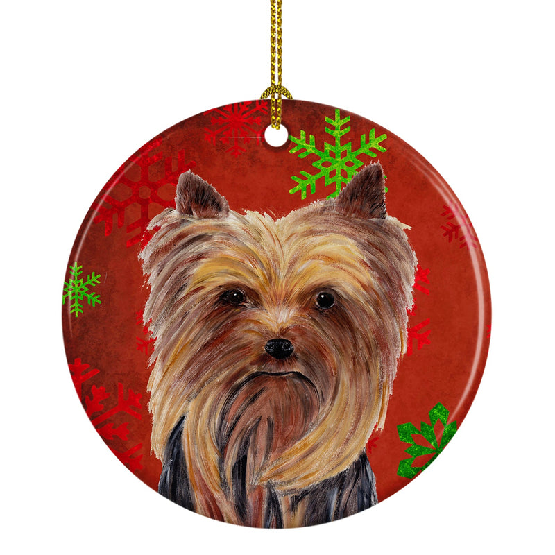 Yorkie Red Snowflakes Holiday Christmas Ceramic Ornament SC9405