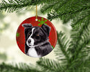 Border Collie Red Snowflakes Holiday Christmas Ornament - Round Ceramic Ornament – Artist-Designed Keepsake Decoration SC9407