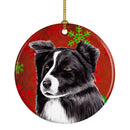 Border Collie Red Snowflakes Holiday Christmas Ornament - Round Ceramic Ornament – Artist-Designed Keepsake Decoration SC9407