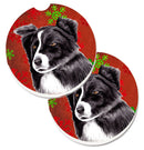 Border Collie Red and Green Snowflakes Holiday Christmas Car Coasters – Set of 2 - Absorbent Stone with Fun & Functional Artwork SC9407CARC