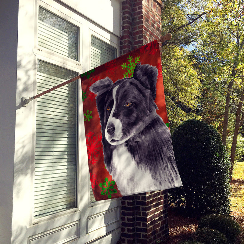 Border Collie Red and Green Snowflakes Holiday Christmas Flag Canvas House Size