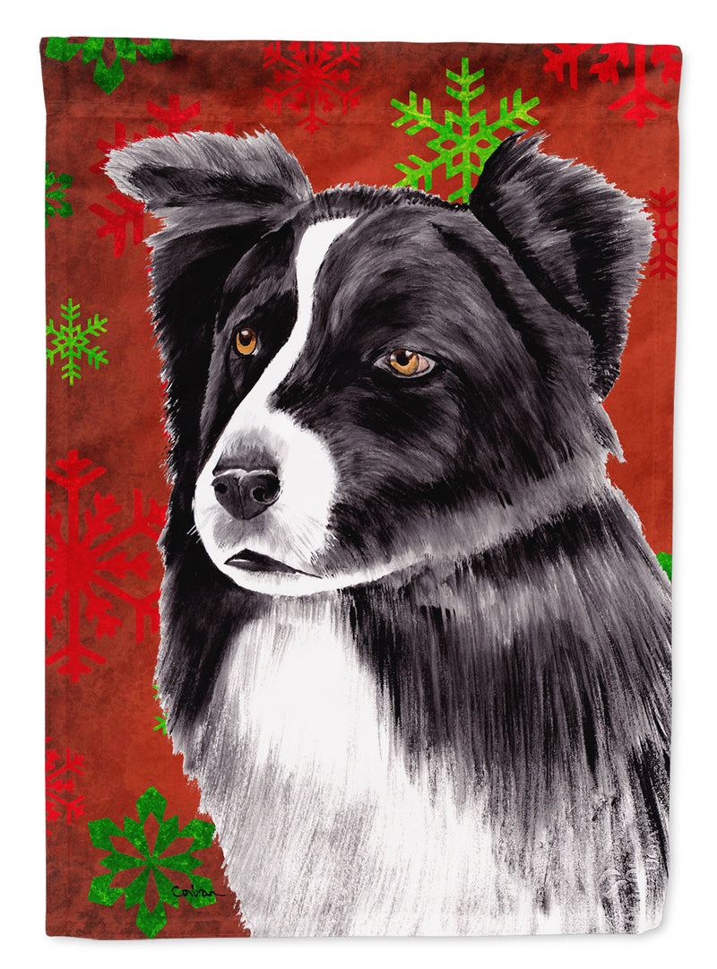 Border Collie Red and Green Snowflakes Holiday Christmas Flag Canvas House Size