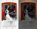 Border Collie Red and Green Snowflakes Holiday Christmas Ceramic Night Light SC9407CNL