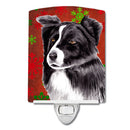 Border Collie Red and Green Snowflakes Holiday Christmas Ceramic Night Light SC9407CNL