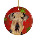 Airedale Red Snowflakes Holiday Christmas Ornament - Round Ceramic Ornament – Artist-Designed Keepsake Decoration SC9413