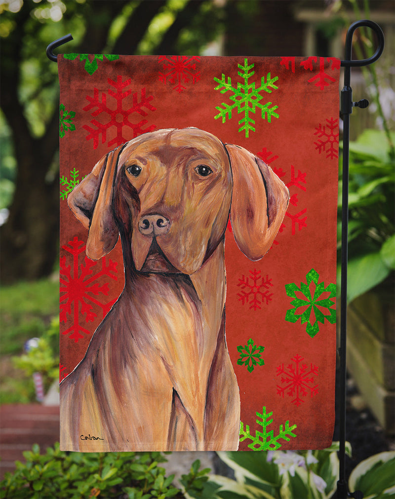 Vizsla Red and Green Snowflakes Holiday Christmas Flag Garden Size