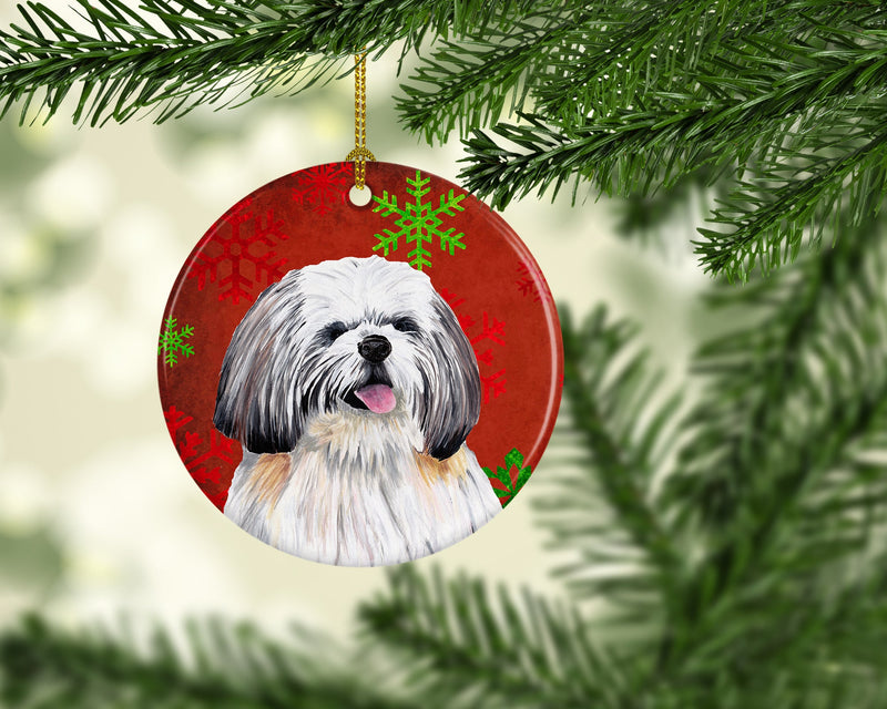 Shih Tzu Red Snowflakes Holiday Christmas Ornament - Round Ceramic Ornament – Artist-Designed Keepsake Decoration SC9423