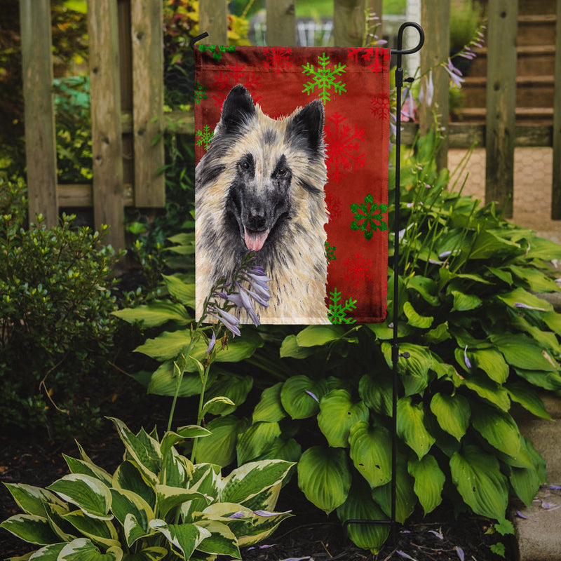 Belgian Tervuren Red and Green Snowflakes Holiday Christmas Flag Garden Size