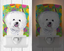 Bichon Frise Easter Eggtravaganza Ceramic Night Light Compact, UL-Certified, Ideal for Bedroom, Bathroom, Nursery, Hallway, Kitchen, 6x4x3, Multicolor