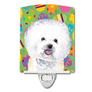 Bichon Frise Easter Eggtravaganza Ceramic Night Light Compact, UL-Certified, Ideal for Bedroom, Bathroom, Nursery, Hallway, Kitchen, 6x4x3, Multicolor