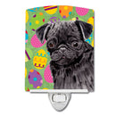 Pug Easter Eggtravaganza Ceramic Night Light Compact, UL-Certified, Ideal for Bedroom, Bathroom, Nursery, Hallway, Kitchen, 6x4x3, Multicolor