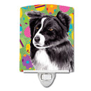 Border Collie Easter Eggtravaganza Ceramic Night Light Compact, UL-Certified, Ideal for Bedroom, Bathroom, Nursery, Hallway, Kitchen, 6x4x3, Multicolor