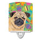 Pug Easter Eggtravaganza Ceramic Night Light Compact, UL-Certified, Ideal for Bedroom, Bathroom, Nursery, Hallway, Kitchen, 6x4x3, Multicolor
