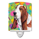 Basset Hound Easter Eggtravaganza Ceramic Night Light Compact, UL-Certified, Ideal for Bedroom, Bathroom, Nursery, Hallway, Kitchen, 6x4x3, Multicolor