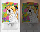 Bulldog English Easter Eggtravaganza Ceramic Night Light Compact, UL-Certified, Ideal for Bedroom, Bathroom, Nursery, Hallway, Kitchen, 6x4x3, Multicolor