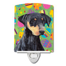 Doberman Easter Eggtravaganza Ceramic Night Light Compact, UL-Certified, Ideal for Bedroom, Bathroom, Nursery, Hallway, Kitchen, 6x4x3, Multicolor
