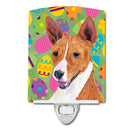 Basenji Easter Eggtravaganza Ceramic Night Light Compact, UL-Certified, Ideal for Bedroom, Bathroom, Nursery, Hallway, Kitchen, 6x4x3, Multicolor