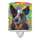 Australian Cattle Dog Easter Eggtravaganza Ceramic Night Light Compact, UL-Certified, Ideal for Bedroom, Bathroom, Nursery, Hallway, Kitchen, 6x4x3, Multicolor