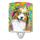 Australian Shepherd Easter Eggtravaganza Ceramic Night Light Compact, UL-Certified, Ideal for Bedroom, Bathroom, Nursery, Hallway, Kitchen, 6x4x3, Multicolor