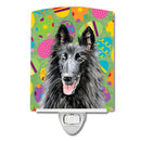 Belgian Sheepdog Easter Eggtravaganza Ceramic Night Light Compact, UL-Certified, Ideal for Bedroom, Bathroom, Nursery, Hallway, Kitchen, 6x4x3, Multicolor